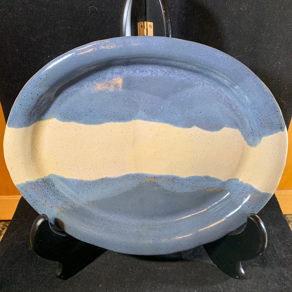 Vintage Hand Made Glazed Oval Pottery Plate Made in Tennessee and Signed by Artist in Excellent Condition!