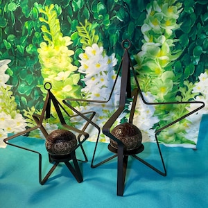 Iron 3D Star Candle Holders Hang or Place on Table. With Ball Shaped Candles Never Used