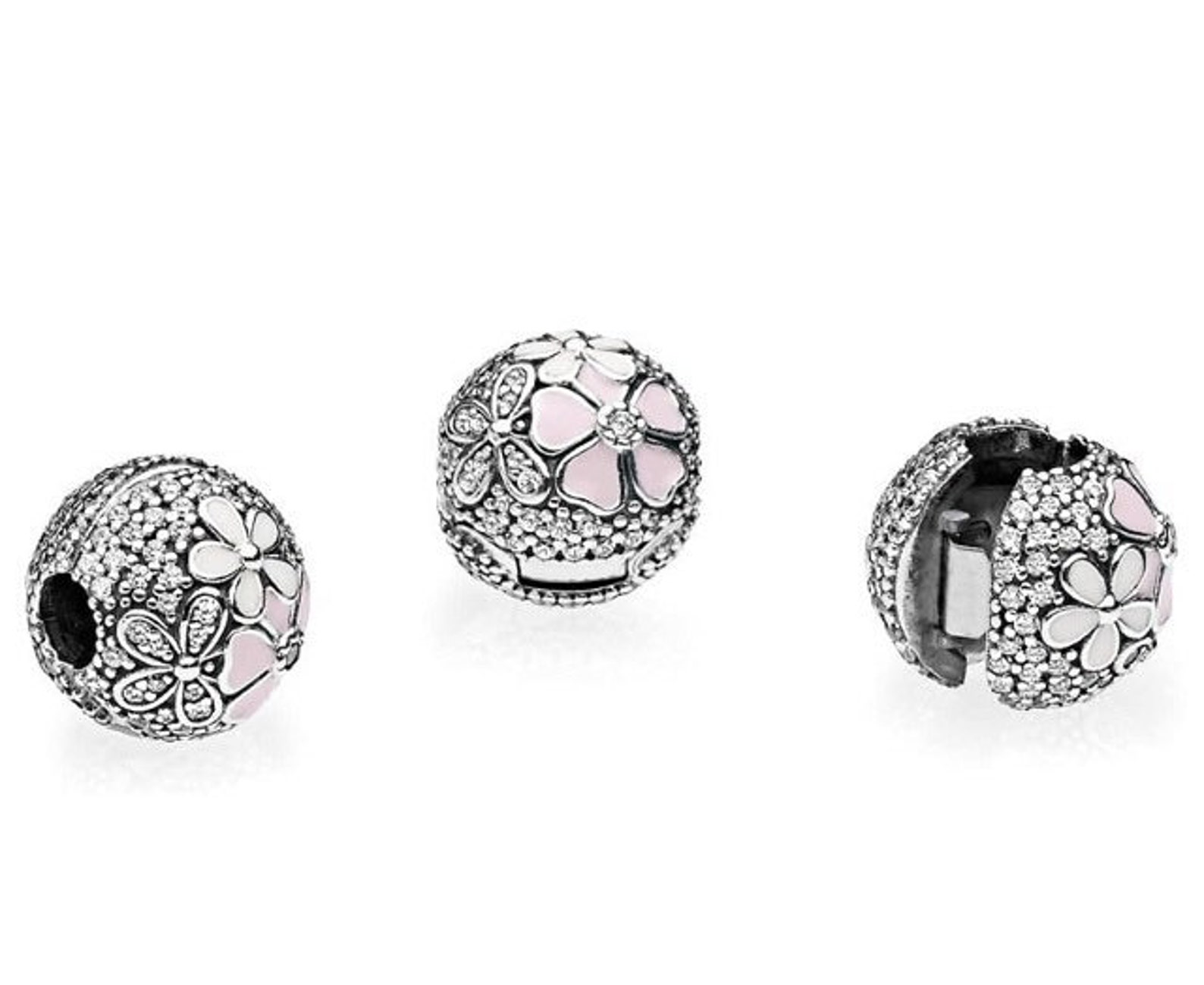 Pandora Poetic Blooms Charm Sterling Silver and Pink Enamel Etsy UK