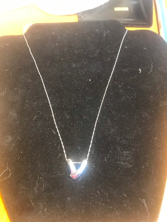 Solid sterling silver V shaped pendant on a rope … - image 2