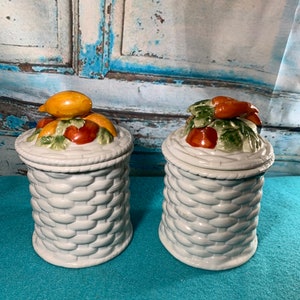 Royal Seoul Veggie 2 Piece Canister Set Vintage EXCELLENT Condition!! Cookie Jars Flour Jars, Sugar Jars, Coffee Jars