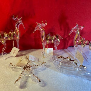 RARE Vietri Italian Hand Blown Glass and 24k Gold Vintage Ornaments NEW with Tags! Reindeer, Starfish, Conch Shell