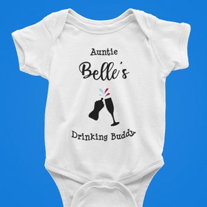 Aunties Drinking Buddy Baby Onesie® - Personalized Baby Shower Gift from Auntie - Funny Baby Gift Onesie® From Auntie - Cute Baby Onesie®