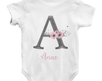 Initial Vintage Watercolor Custom Baby Name Onesie® - Personalized Baby Name Onesie® - Custom Baby Girl Name Clothes - Cute Baby Shower Gift