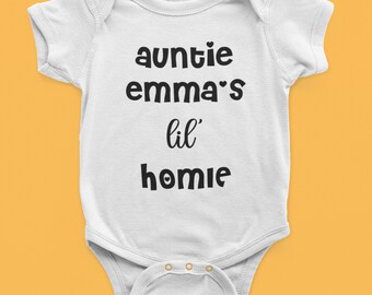 Auntie's Lil' Homie Personalized Baby Onesie® - Custom Auntie Name Baby Onesie® - Baby Shower Gift Onesie® - Auntie Bodysuit Gift for Baby