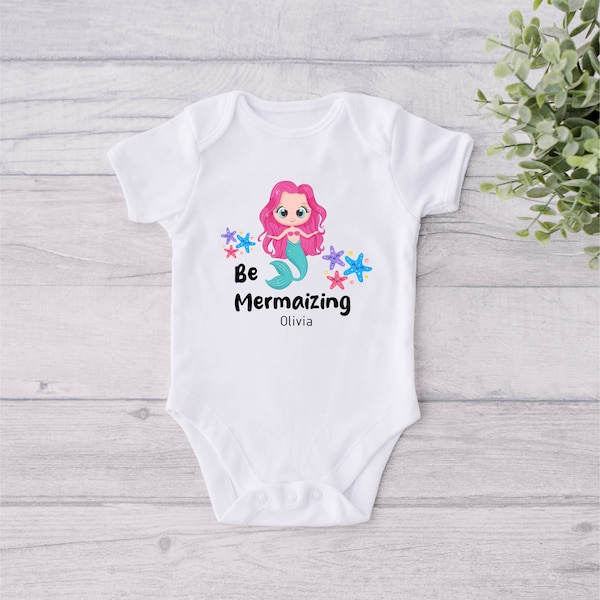 Pretty Mermaizing Personalized Baby Onesie® - Custom Baby Shower Gift Onesie® - Newborn Customized Baby Onesie® - Seashells Baby Bodysuit