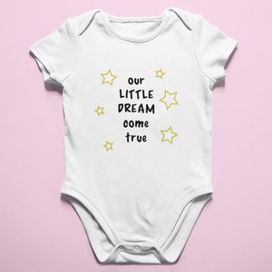 Our Little Dream Come True Pregnancy Announcement Baby Onesie® - Cute Baby Outfit for Pregnancy Reveal - Funny New Little Baby Reveal Outfit
