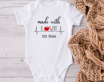 Pregnancy Announcement Baby Onesie® - Custom Baby's Name Bodysuit - Made With Love Baby Onesie® - Personalized Pregnancy Reveal Bodysuit