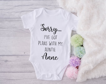 Sorry I've Got Plans With My Auntie Personalized Baby Onesie® - Custom Auntie Name Baby Bodysuit - Cute Baby Shower or Birthday Outfit - New