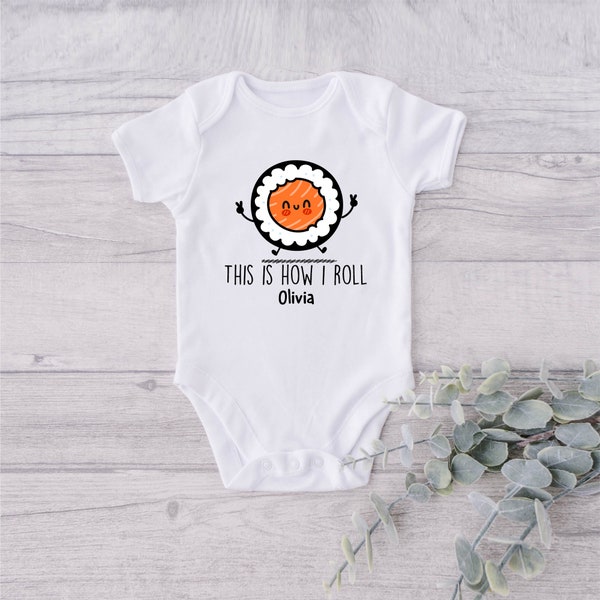 This Is How to Roll Personalized Onesie® - Customized Baby Shower Gift Onesie® - Unisex Newborn Baby Clothes® - Funny Sushi Baby bodysuit