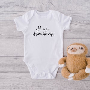 H Is For Hawkins Letter Name Personalized Onesie® - Customized Baby Shower Gift Onesie® - Newborn Customized Onesie® - Alphabet Bodysuit