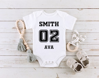 Personalized Jersey Baby Onesie® - Cute Custom Baby Name With Numbers Baby Bodysuit - Personalized  Baby Bodysuit - Baby Shower or Birthday