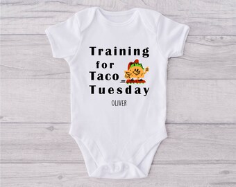 Training For Taco Day Personalized Onesie® - Custom Baby Shower Gift Onesie® - Newborn Customized Baby Onesie® - Funny Taco Baby Bodysuit