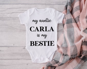 My Auntie Is My Bestie Personalized Baby Onesie® - Customized Auntie Name Baby Onesie® - Cute Baby Shower Gift Onesie® - Unique Baby Outfit