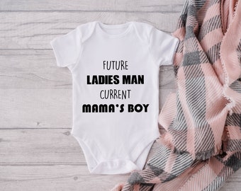 Funny Text Baby Onesie® - Future Ladies Man Current Mama's Boy Baby Bodysuit - Baby Shower or Birthday Gift Outfit - Niece or Nephew Outfit