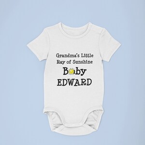 Grandma&#39;s Little ray of Sunshine Baby Name Onesie® - Custom Baby Name Onesie® - Unique Baby Shower Gift from Grandma - Birthday Baby Gift