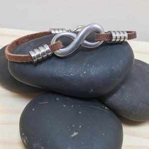 Now and Forever, Hand made Stainless Steel Infinity and leather bracelet with stainless steel toggle clasp and stainless steel beads