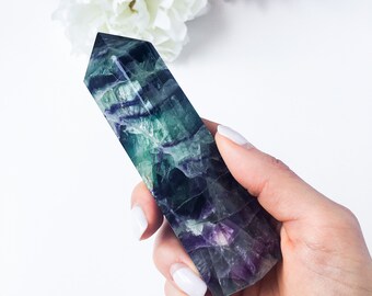 Crystal Wand-Large Fluorite Green Fluorite Fluorite Wand Fluorite Point 1.7lb Rainbow Fluorite Obelisk Purple Fluorite Fluorite Tower