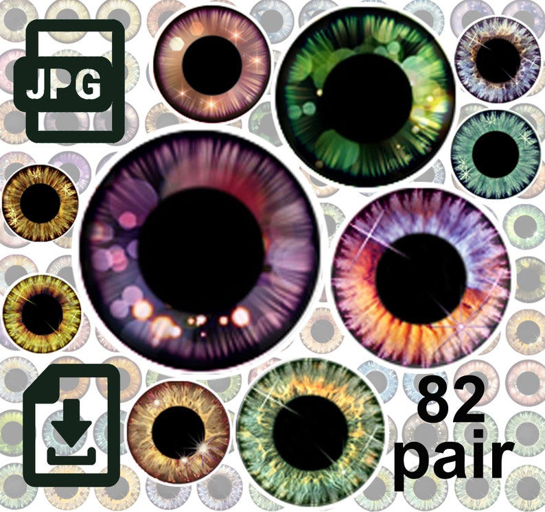 eye printable for Blythe 14 mm digital doll eyes jpg eyes for doll 210x297 82 pair of fantasy sparkling jpg eye chips for Blythe DIY