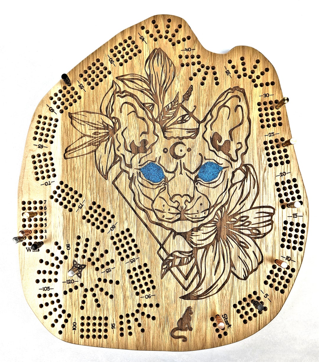 Blue Eyed Kitty Cribbage Board Etsy