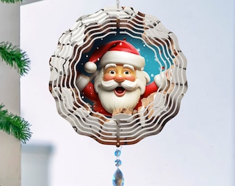 Christmas Whimsical Santa Wind Spinner, Winter Hanging Sun Catcher, Santa Claus Garden Gift, Christmas Garden Art, Winter Outdoor Decor