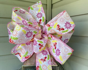 Summer Butterfly Wreath Bow, Summer Lantern Bow, Porch Light Bow, Mailbox Bow,Butterfly Floral Decor, Summer Deck Party Bow, gift basket bow