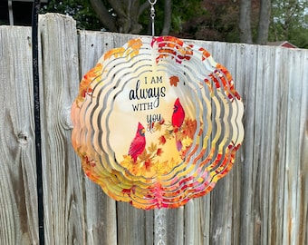 Cardinal Memorial Wind Spinner, Hanging Bright Colored Fall Cardinal Wind Sun Catcher, I am Always With You Gift, Cardinal Garden Art