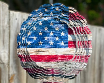 American Flag Wind Spinner, Distressed Flag Wind Spinner, Americana Outdoor Decor, Patriotic Yard Art Sun and wind Catcher