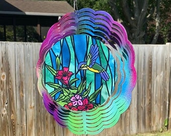 Hummingbird Kinetic Wind Spinner, Garden Art with Crystals for Porch, Outdoor Decor in Spring, Summer, Fall
