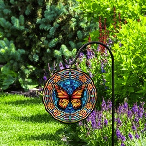 Monarch Butterfly Wind Spinner, Hanging Stained Glass Effect Butterfly Wind Spinner, Butterfly Gifts, Yard Art Metal Butterfly Sun Catcher image 2