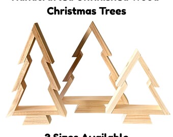 Handmade Wood Christmas Tree, Unfinished Natural Wooden Farmhouse Style Tabletop Tree, Minimalist Holiday Decor