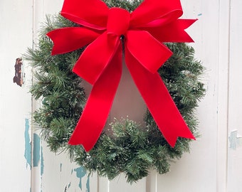 Elegant Red Velvet Christmas Bow for Outdoor Decor, Wreaths, Lanterns, Mailboxes & Holiday Decorations