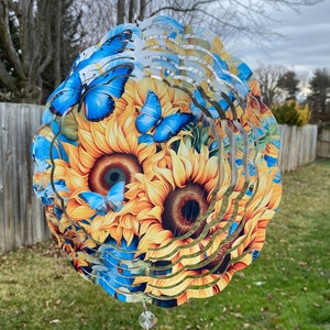 Sunflowerand Butterfly Wind Spinner, Hanging Bright Colored Summer Flower Wind Sun Catcher, Sunflower Outdoor Art Gift, Garden Decoration