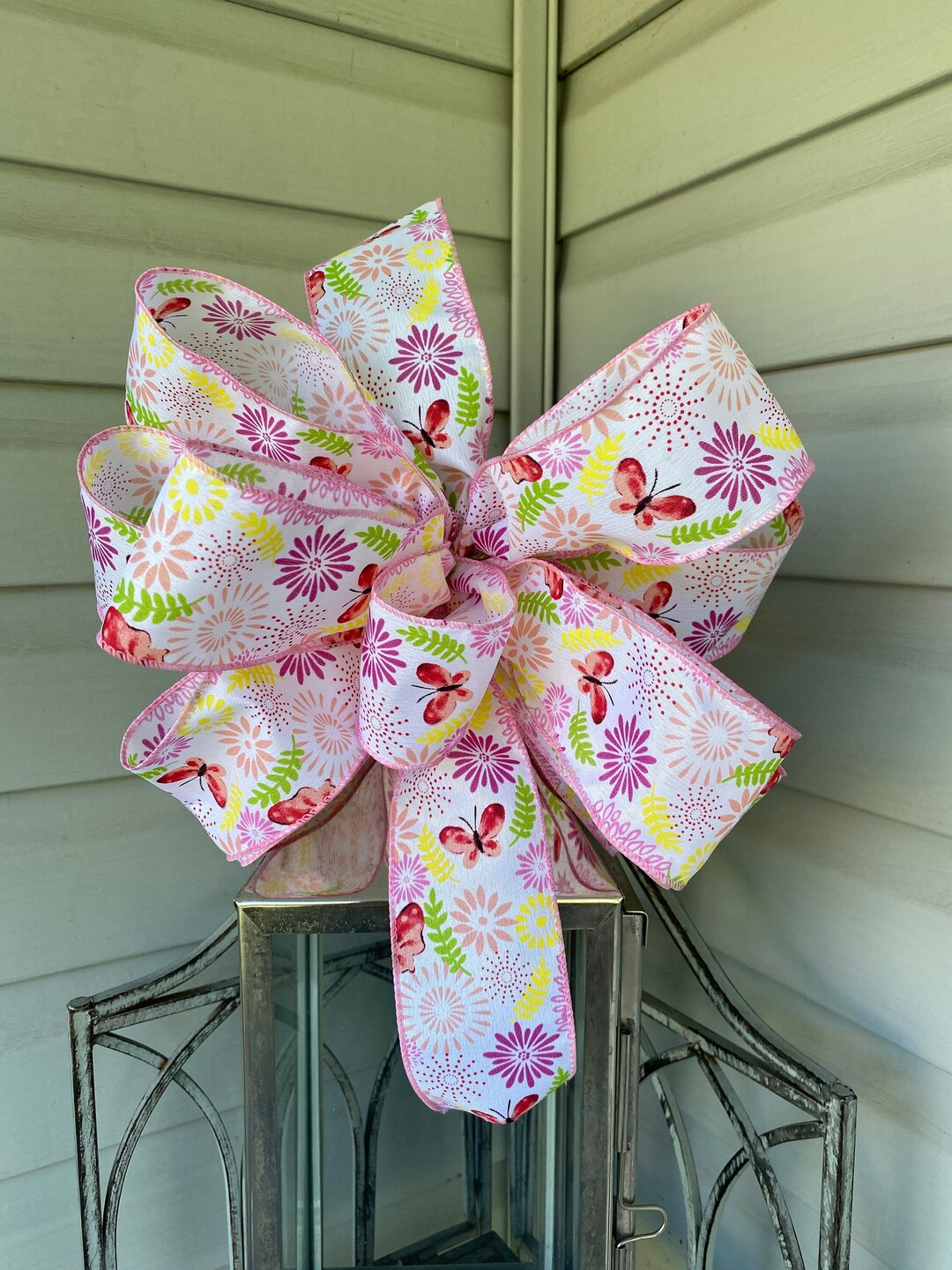Summer Butterfly Wreath Bow, Summer Lantern Bow, Porch Light Bow ...