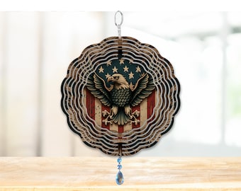 Primitive Patriotic Wind Spinner, Hanging Eagle and Flag Wind Spinner, Patriotic Gifts, Yard Art Metal Memorial Veteran Gift