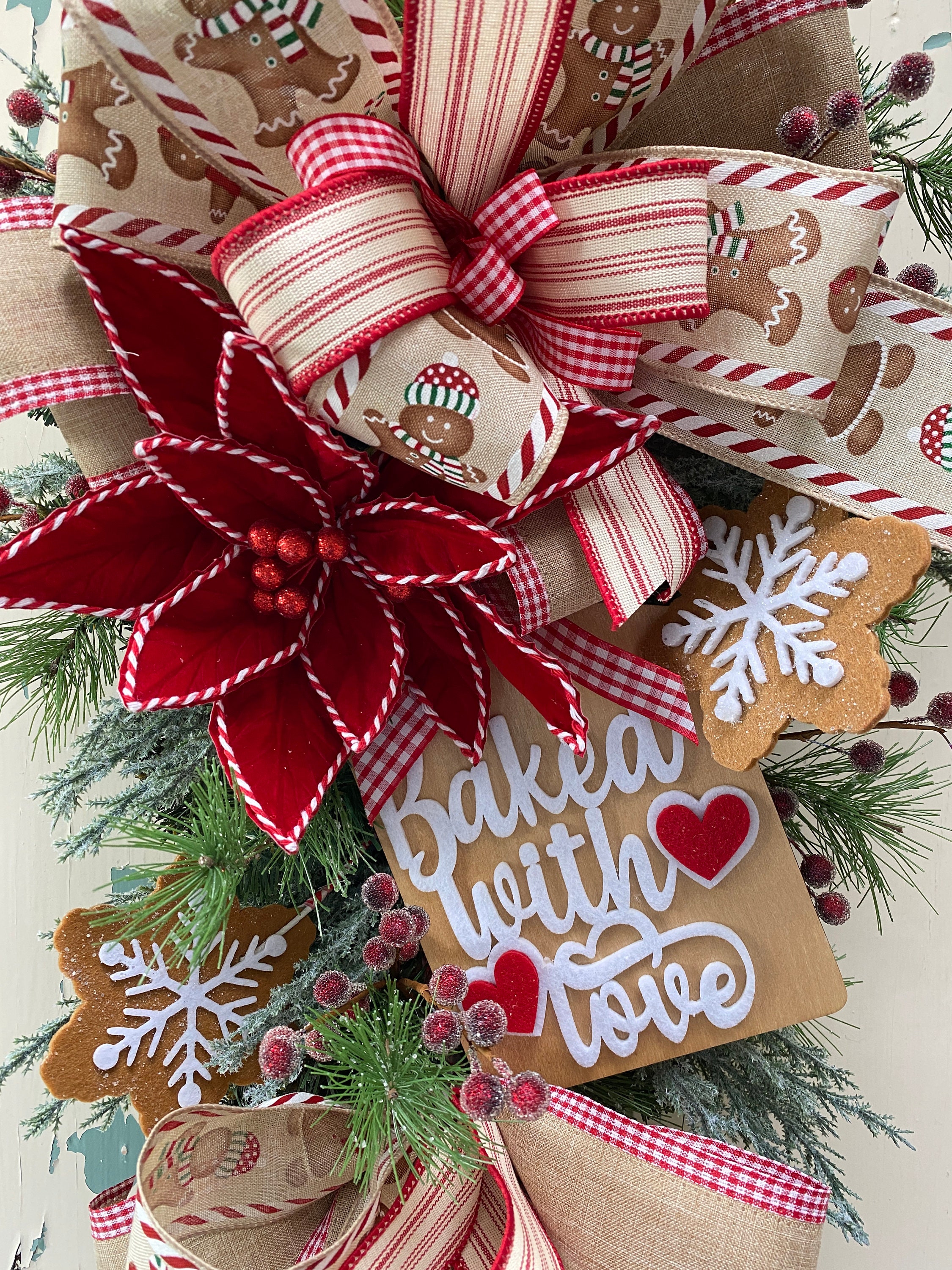 Gingerbread Cookie Christmas Teardrop Swag Wreath for Front Door ...