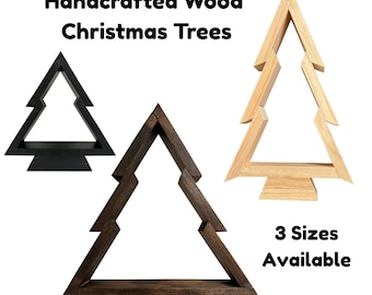 Handcrafted Wood Christmas Tree, Stained or Painted Wooden Farmhouse Style Tabletop Tree, Minimalist Holiday Decor