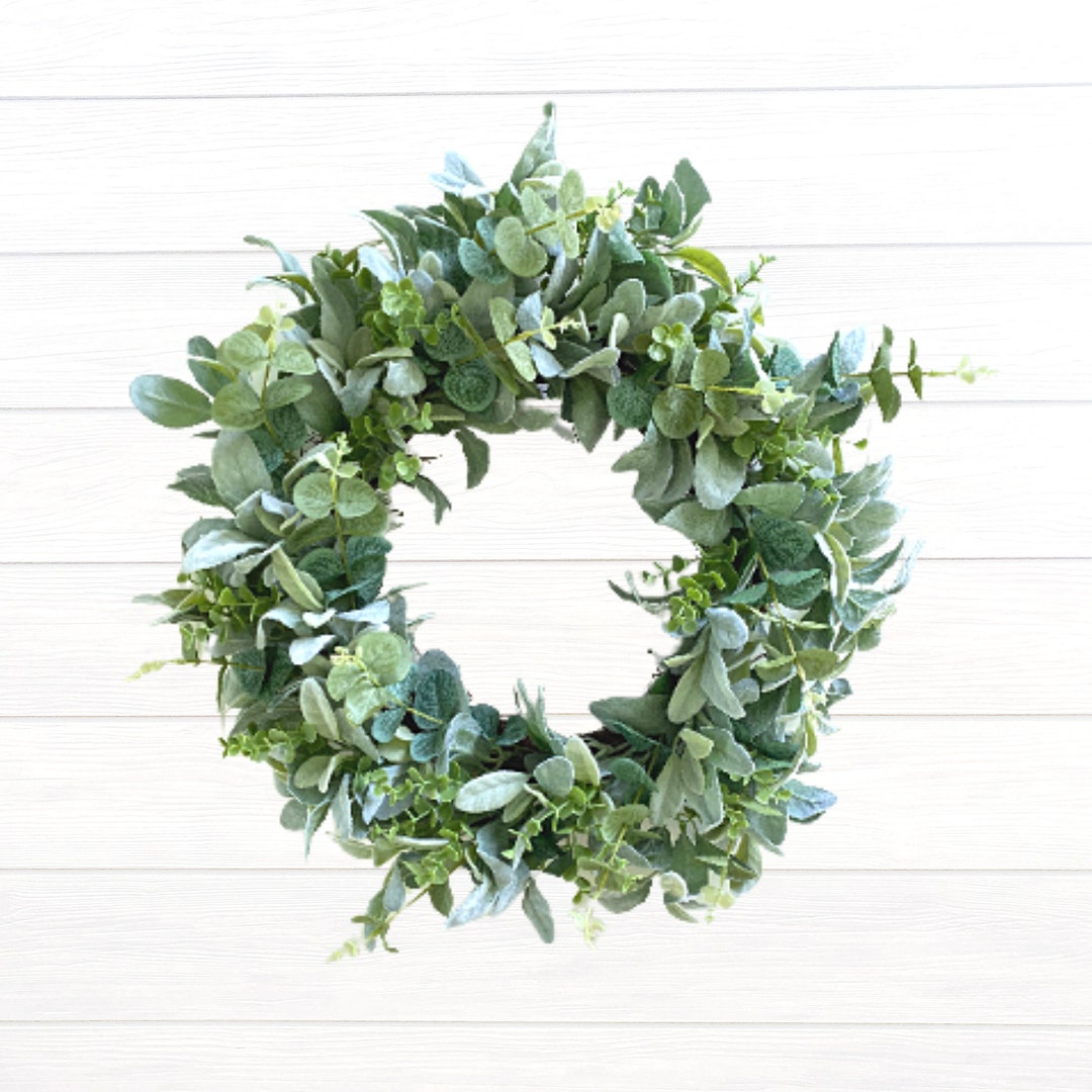 Year Round Lambs Ear and Eucalyptus Wreath, Farmhouse Greenery Wreath ...