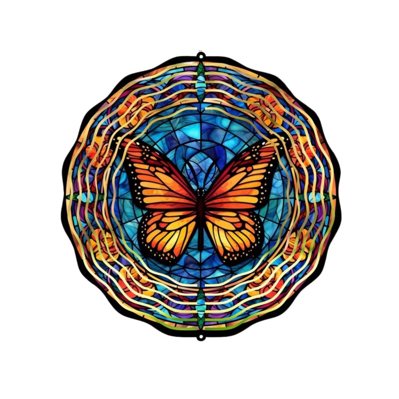 Monarch Butterfly Wind Spinner, Hanging Stained Glass Effect Butterfly Wind Spinner, Butterfly Gifts, Yard Art Metal Butterfly Sun Catcher image 3