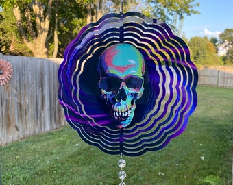 Halloween 3D Skull Wind Spinner, Skeleton Porch Wind Catcher, Fall Hanging Outdoor Decoration. Garden Porch Decor Gifts