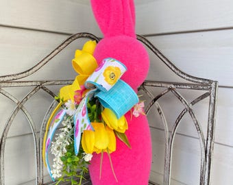 Bunny Rabbit Easter Decor Spring Flower Arrangement Flocked Bunny Faux Moss Easter Table Centerpiece Home Decor