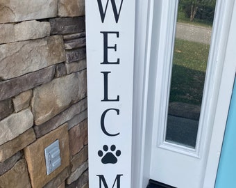 White Welcome Porch Sign, Dog Lover Wood Welcome Porch Board, Dog Paw Welcome  Porch Leaner, Farmhouse Welcome Sign, Rustic Porch Sign