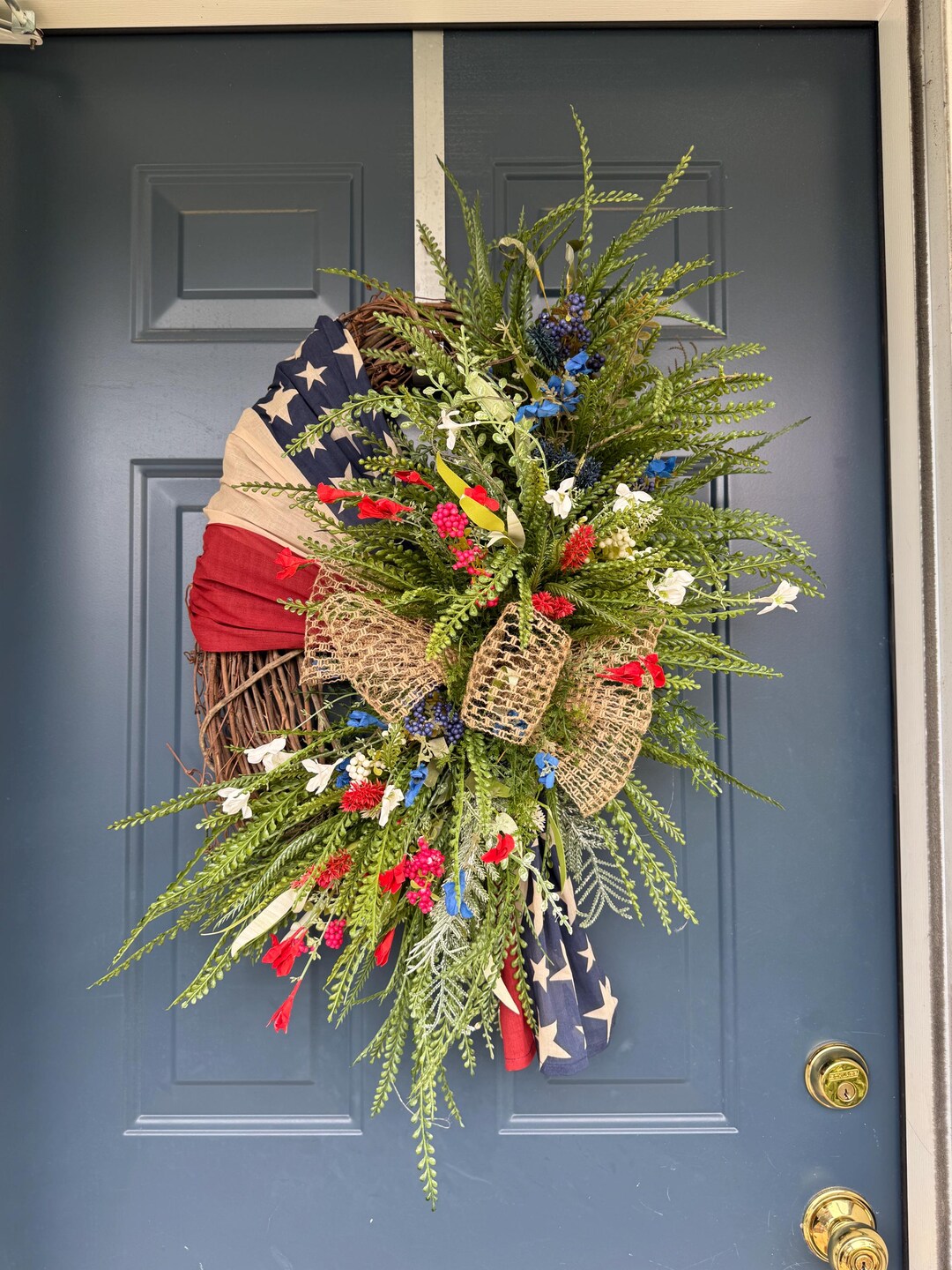 Patriotic Americana Wreath for Front Door, 4th of July Summer Wreath ...
