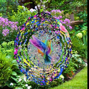 Hummingbird Wind Spinner, Hanging Colorful Hummingbird Kinetic Wind Art, Hummingbird Garden Gifts, Yard Art Patio Garden Scupture