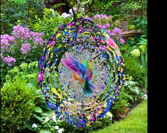 Hummingbird Wind Spinner, Hanging Colorful Hummingbird Kinetic Art, Hummingbird Garden Gifts, Yard Patio Scupture