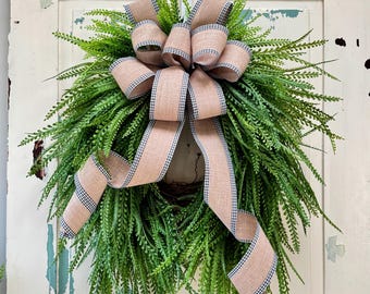 Spring Bead Grass Fern Wreath, Saw Grass Wreath for Front Door, Year Round Everyday Wreath, Cascading Greenery Wreath, Button Fern Swag
