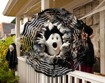 Halloween 3D Ghost Wind Spinner, Spooky Porch Wind Catcher, Fall Hanging Outdoor Decoration. Garden Porch Decor Gifts