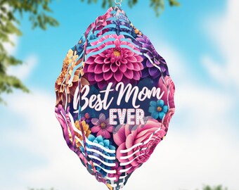 Best Mom Ever Bright Floral Wind Spinner, Mothers Day Gift Flower Wind Sun Catcher, Gardener Gift, Garden Lover Gift