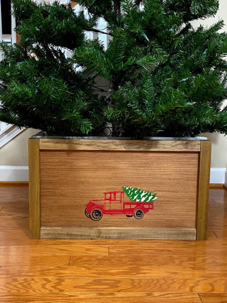 Personalized Wood Christmas Tree Collar Box Collapsible Red Etsy