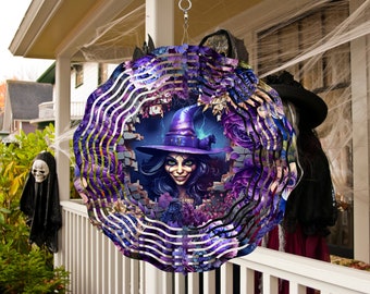 Halloween 3D Purple Witch Wind Spinner, Spooky Porch Wind Catcher, Fall Hanging Outdoor Witch Decoration. Garden Porch Decor Gifts